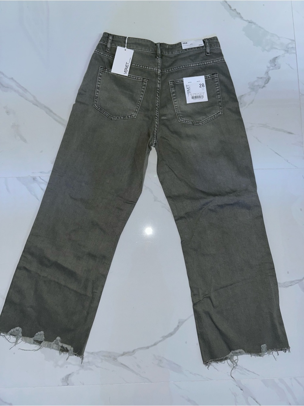 Women’s Distressed Wide-Leg Jeans - Moody Green - Picture 2 of 7